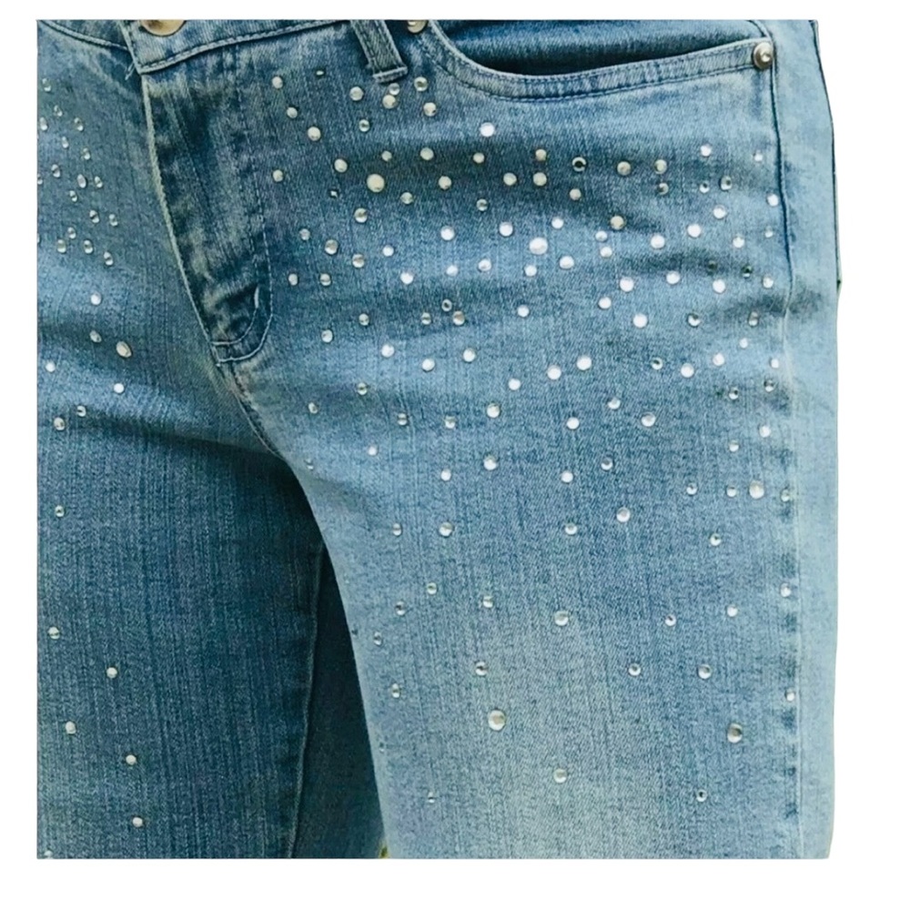 Cache denim blue jeans with crystals Sz 4